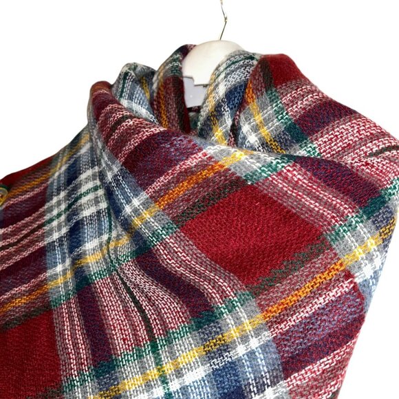 Sylvia Alexander red blue classic fuzzy Fall Plaid Blanket scarf shawl w… - Picture 4 of 8